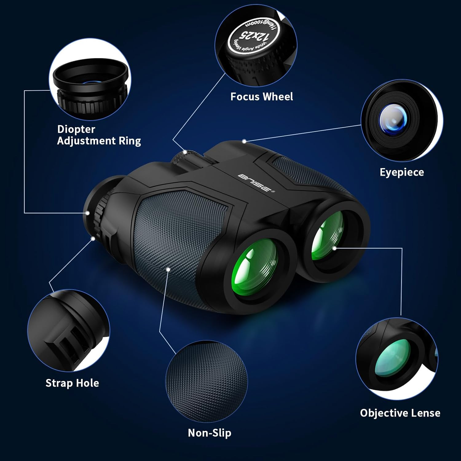 Compact Binoculars for Adults and Kids, 12X25 Small Binoculars with Low Light Vision for Bird Watching, Theater and Concerts, Hunting and Sport Games(Blue) - Grey image number 4