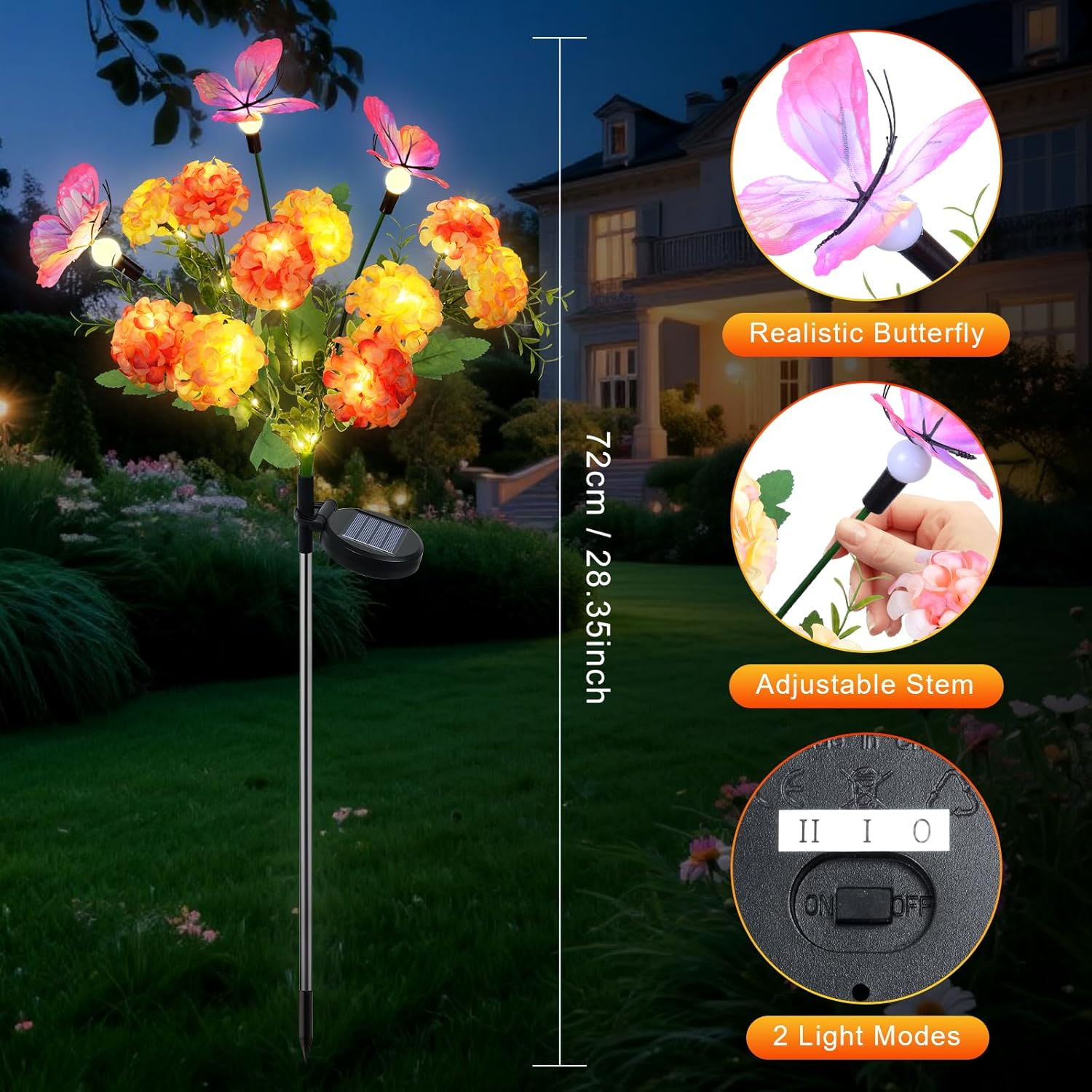 Qoosea Solar Lights for Outdoor Garden, Pack of 2, Hydrangea Solar Lamp with Swaying Butterfly, LED Solar Flower Lamp, IP65 Waterproof, Garden Lights Decoration for Garden, Fences, Wedding Party image number 5