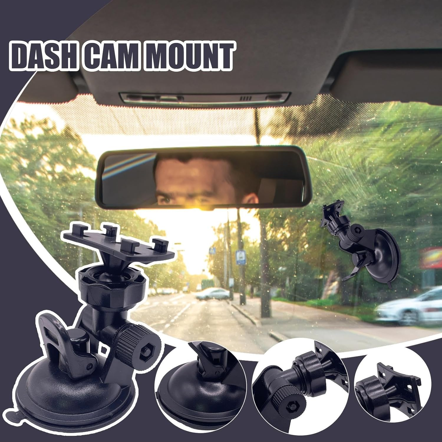 Suction Cup Camera Mount, Dash Cam Windshield Mount, Adjustable Angle, Quick Release, Automobile Interior Accessories for Windshield Window