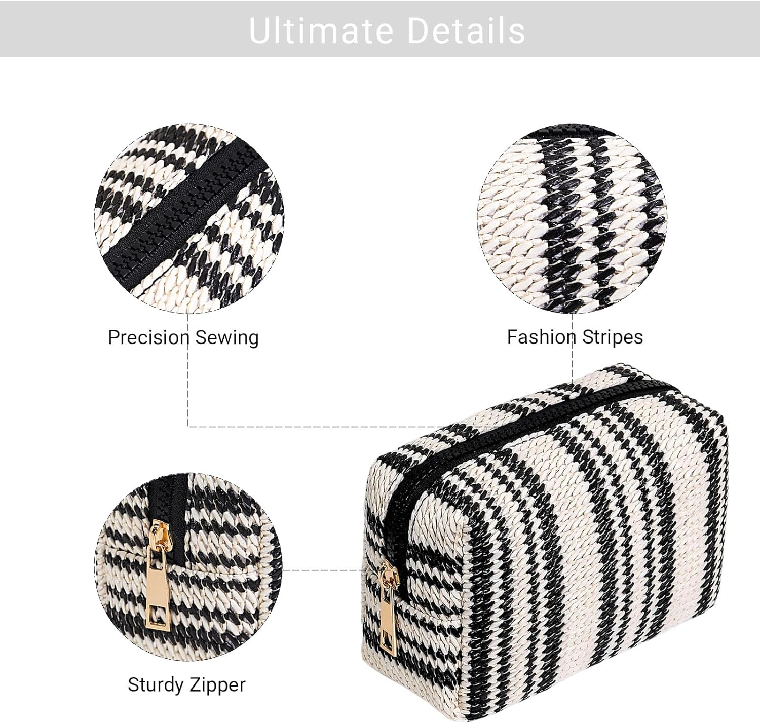 Small Woven Cosmetic Makeup Pouch Bag, Travel Toiletry Bag for Women (Vertical Stripe) image number 6