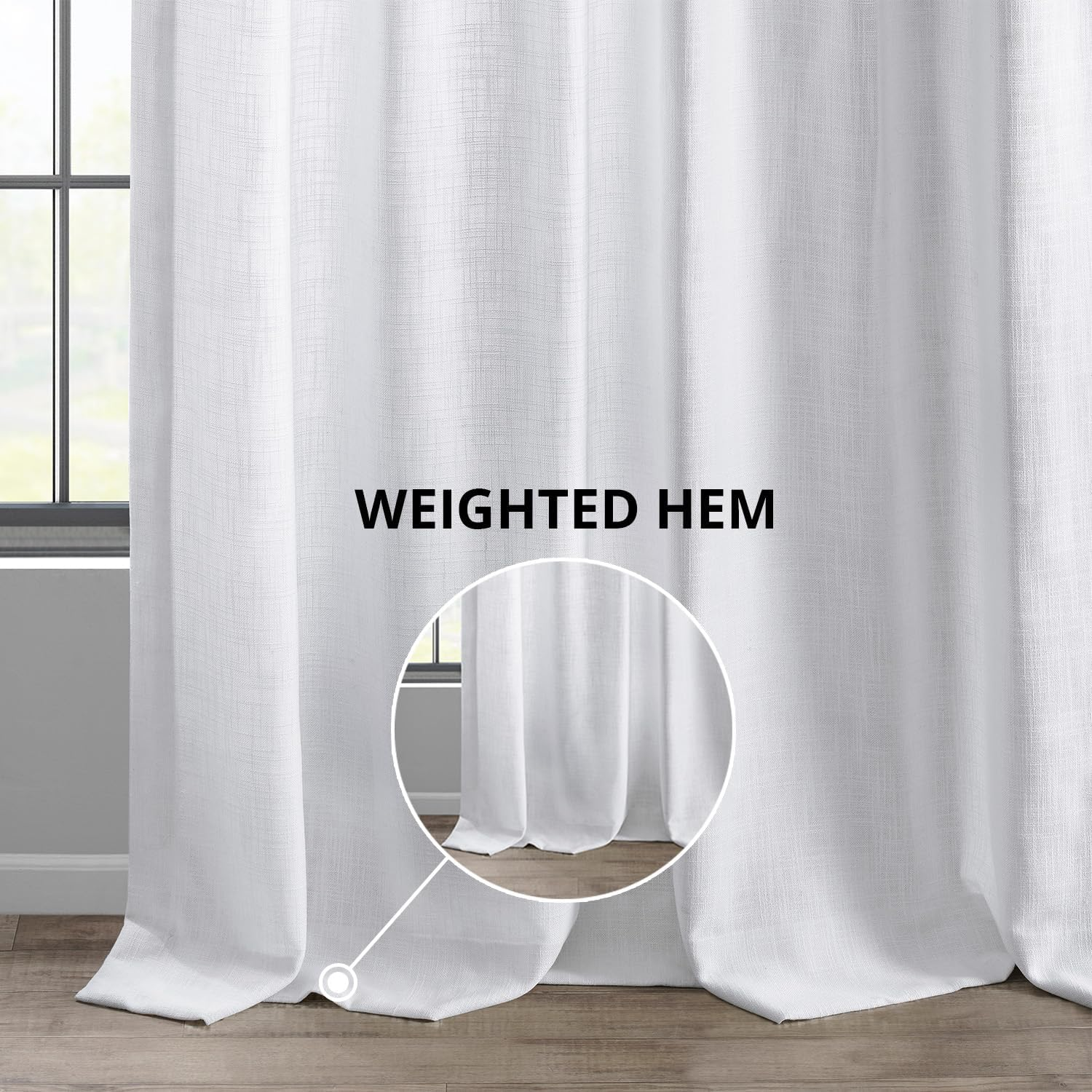 HPD Half Price Drapes Premium Heavy Faux Linen Curtains for Living Room (1 Panel), 50W X 96L Light Filtering Curtains 96 Inches Long Window Curtains for Bedroom, Rice White image number 2