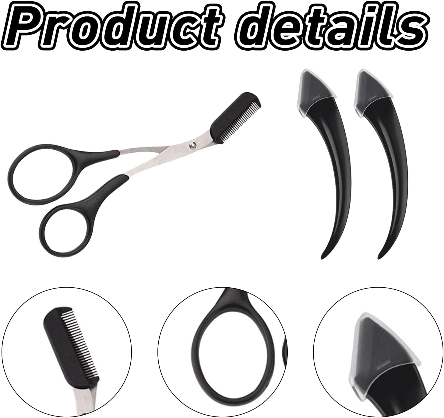 Pack of 3 Eyebrow Scissors with Comb, Eyebrow Scissors, Eyebrow Scissors for Women, Eyebrow Trimmer, Scissors, Eyelash Brush, Eyebrow Comb for Men and Women (Black) image number 4