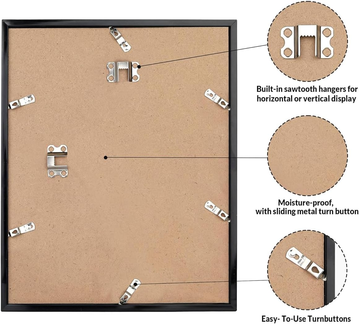 8X10 Picture Frame Minimalist Black Poster Frame with Plexiglass, Display Pictures 5X7 with Mat or 8X10 without Mat, Horizontal and Vertical for Home Decoration image number 5