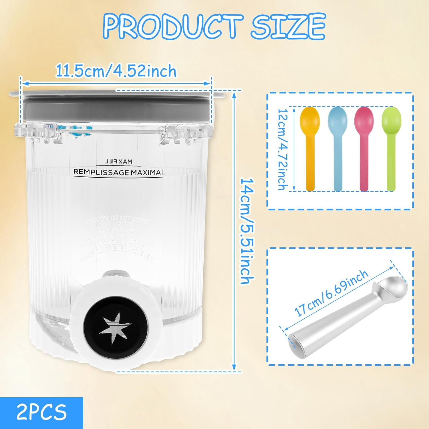 2 Pack Ice Cream Tubs for NC700 Series Swirl 500ML Reusable Ice Cream Storage Cup with Lid and Spoon Dishwasher Safe for Kitchen Homemade Icecream (Grey, 2Pack) image number 5