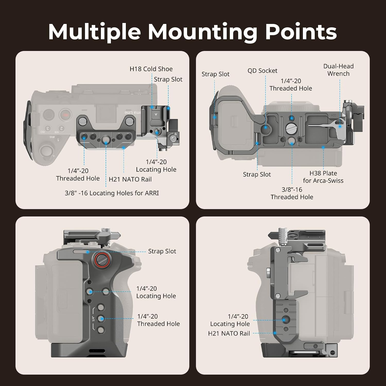 Smallrig FX3 / FX30 Hawklock Quick Release Camera Cage Kit for Sony with Cable Clamp, Bulit-In QR Cold Shoe NATO Rail/Qr Plate for Arca, Modular Design Compatible with Original XLR Handle - 4770 image number 3