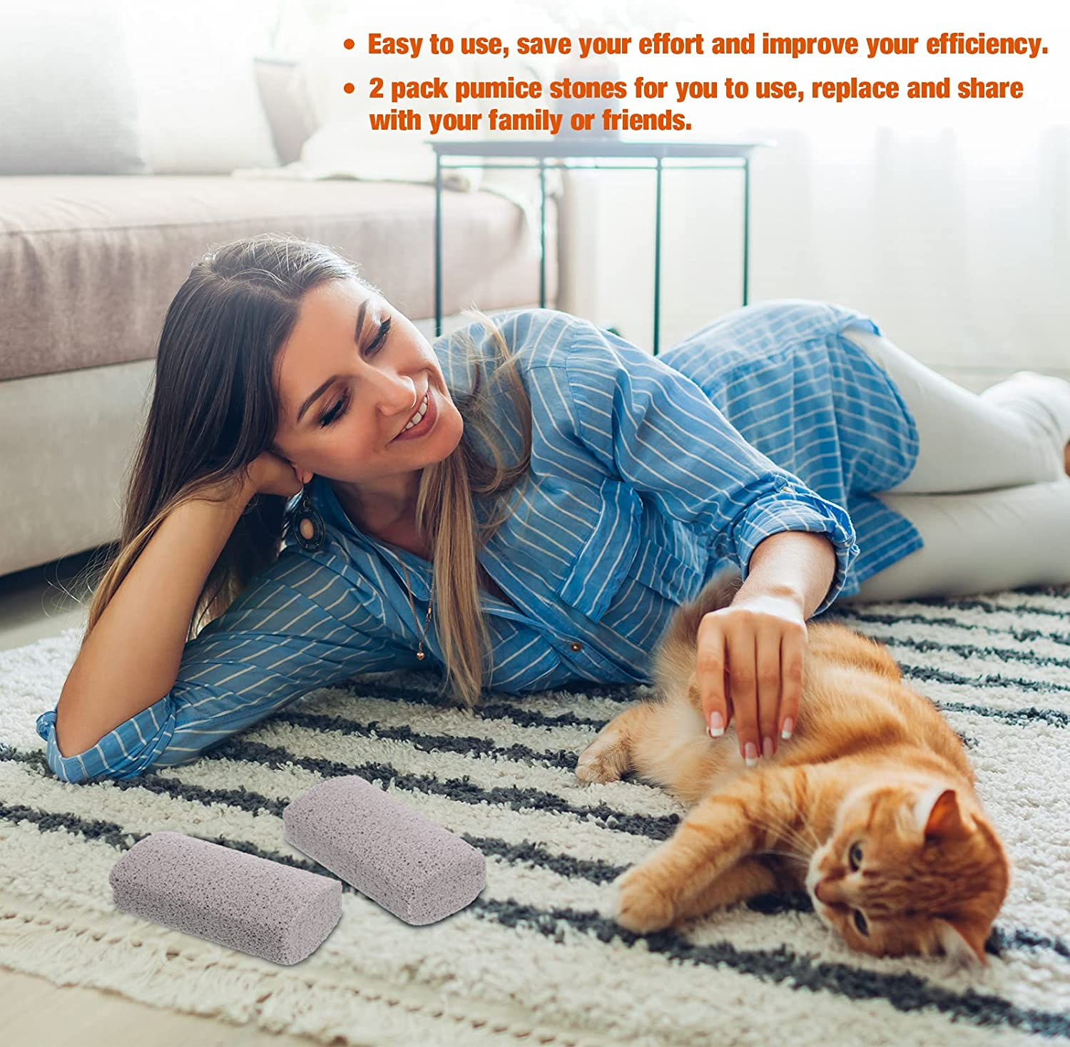 Xuniea 2 Pieces Pet Hair Remover for Cat Hair Removal Pumice Stone Tool Carpet Dog Fur Removal Tool for Car Couch Furniture Bedding Easy to Clean (4 Inches) image number 5