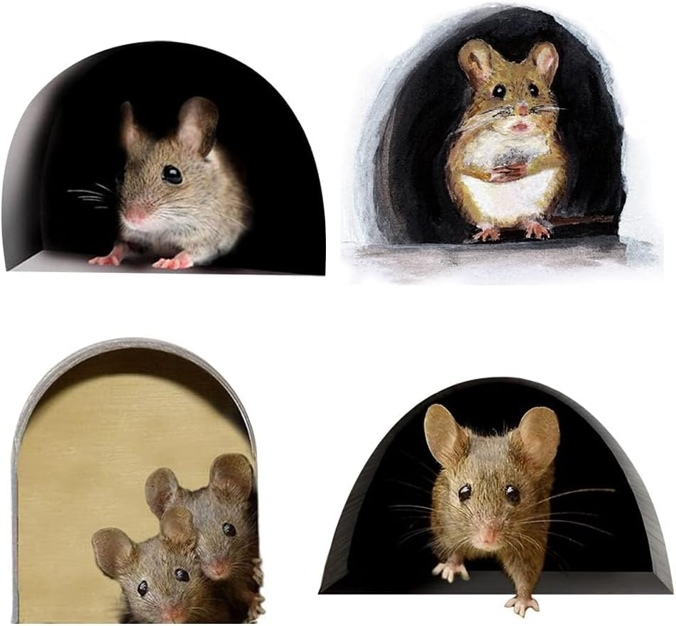 3D Mouse Hole Realistic Wall Sticker,Mouse in a Hole Wall Decal Fun Art,Home Decor,Vinyl,For Living Room Nursery Bedroom Kids Room Wall Decoration (4 Pieces / Set) image number 4