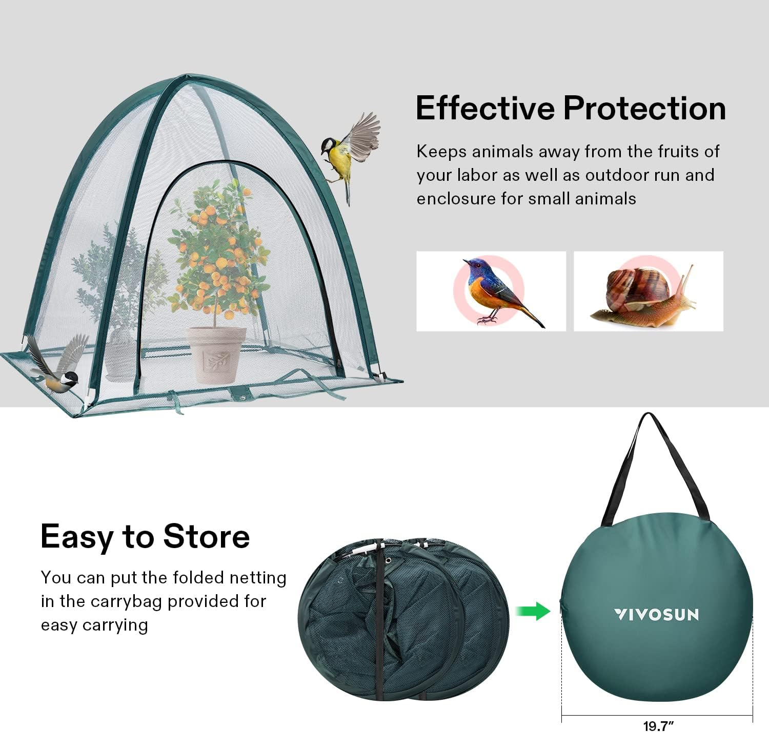 VIVOSUN Garden Netting Cover, 36 X 36 X 39 Inch Pop-Up Guard Cover with Zip Entry for Plants, Vegetables, Fruits, Outdoor Run and Enclosure for Small Animals, 2-Pack, Green image number 2