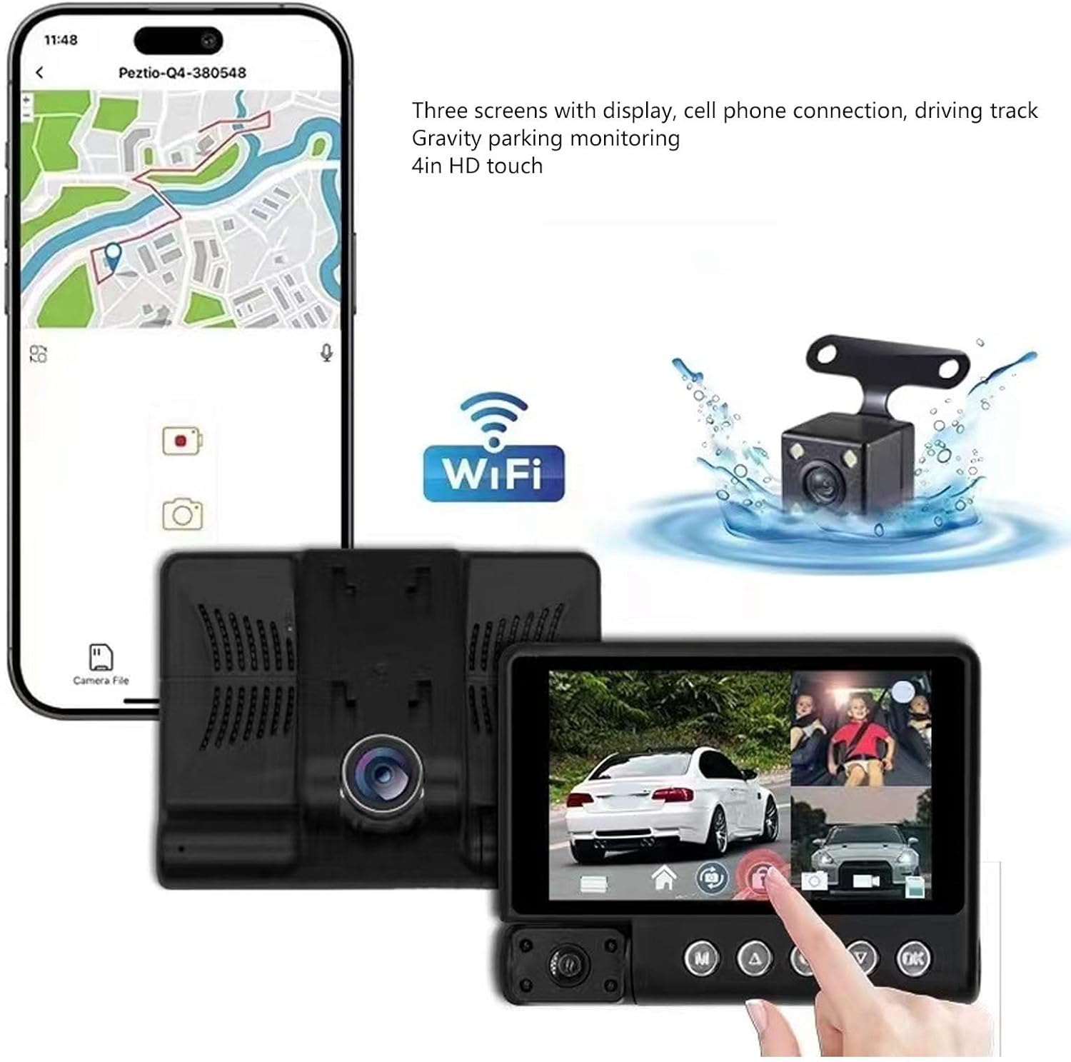 Dash Cam Front inside Rear Car Driving Recorder with 170&deg; Wide Angle 1080P HD Night Vision, Remote Wifi Monitoring, GPS Track Motion Detection G Sensor 4 Inch Touch Screen image number 5