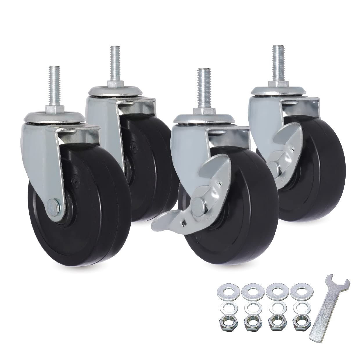 AXL 3 Inch 3/8"-16X1 Threaded Stem Wheel Castors (Screw Diameter 3/8", Screw Length 1"), Wheel Replacement for Clothing Garment Rack, Shelving Rack, Whiteboard, Set of 4, Castor Wheel with Bolt image number 3