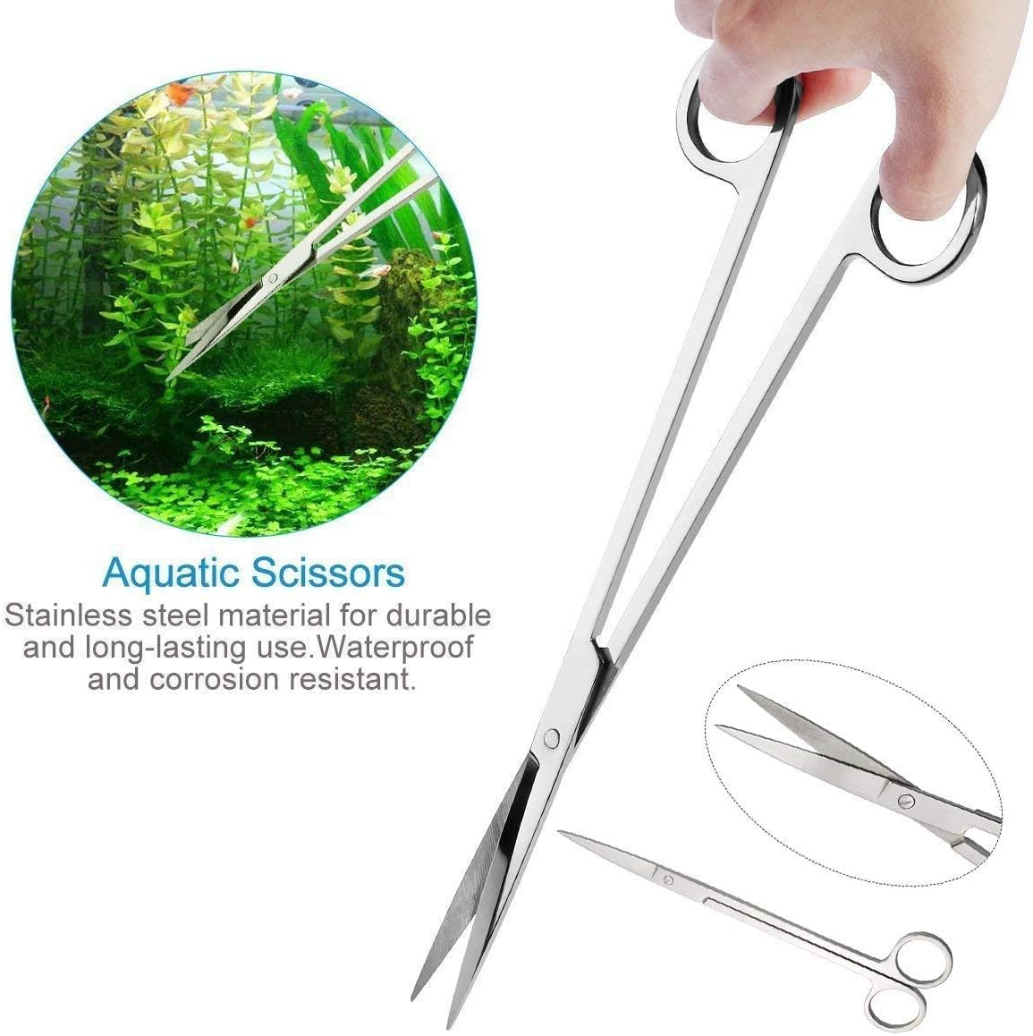 Lehom Aquatic Plant Tools 5 Pieces Aquarium Plant Tweezers Fish Tank Stainless Steel Plant Tool Set Aquarium Aquascaping Tweezers Scissors Substrate Spatula Kit image number 1