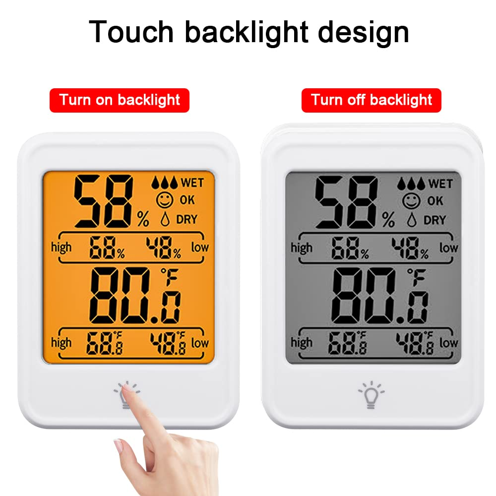 [2 Pack] TIQUS Hygrometer Humidity Gauge Indicator Digital Indoor Thermometer Room Temperature and Humidity Monitor with Touch Back Light White image number 2