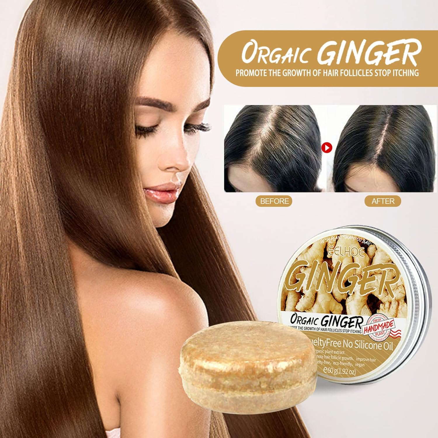 Julycrab 60G Anti-Hair Loss Ginger Shampoo Bar Increasing Hair Volume Nourish Hair Root Hair Growth image number 6
