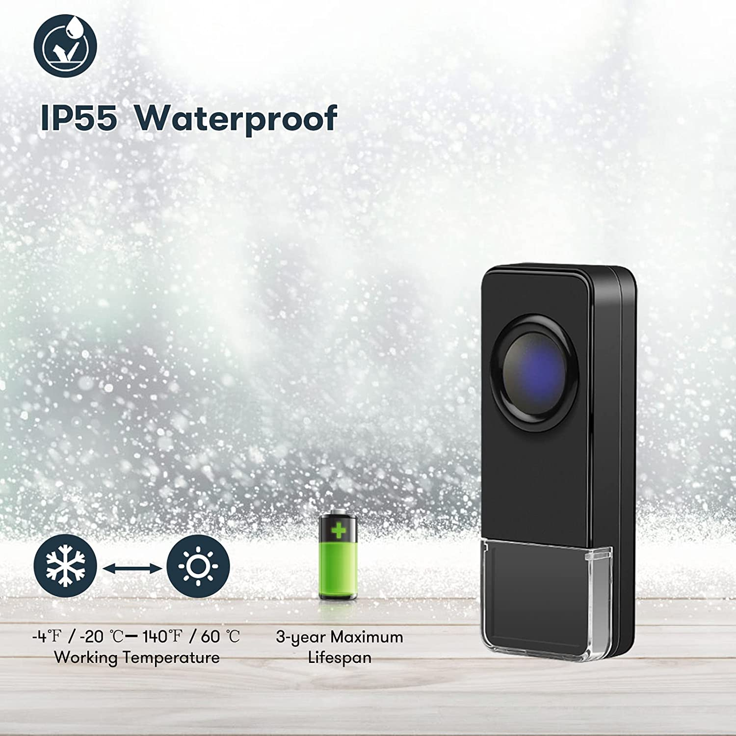 Wireless Doorbell, Remote Door Bell Ringer Wireless Long Range 300M with 58 Melodies, Coolqiya Portable Doorbell with 1 Waterproof Transmitter and 1 Plug-In Receiver image number 5
