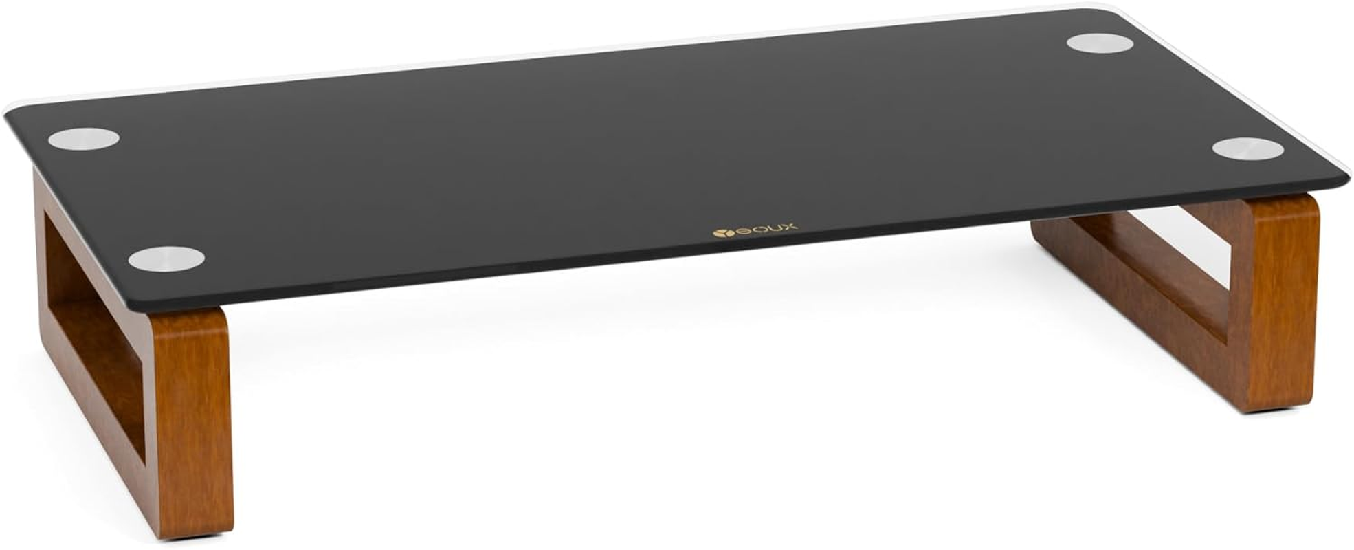 YEOUX Multi-Purpose Desktop Stand, Clear Floating Computer Monitor Riser with Natural Wood Base, Desk Organization Shelf for Printer, Laptop, Audio Device, Flat Screen (Dark Wood&Clear Glass)