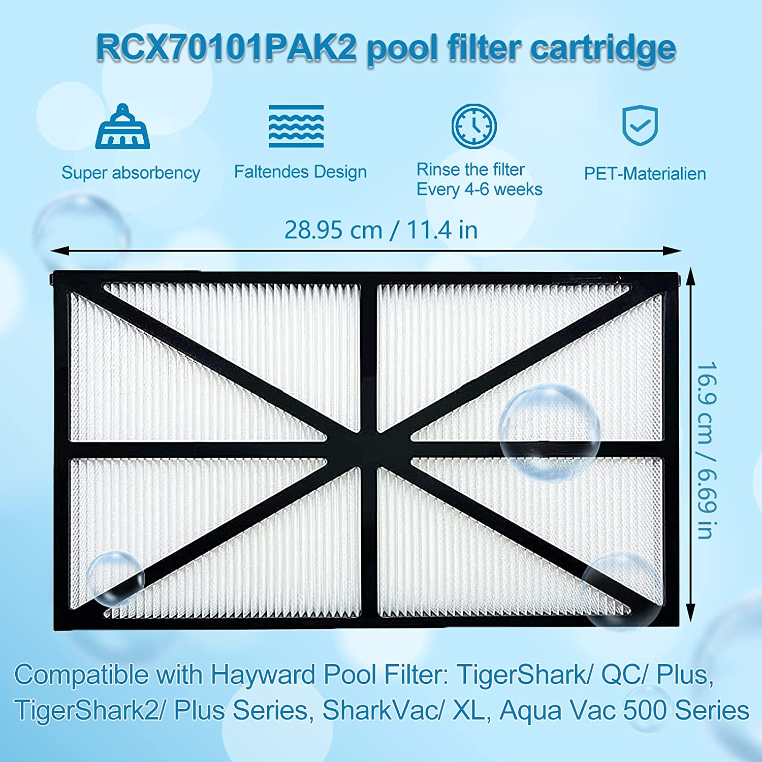 RCX70101 Replacement Robotic Pool Cleaner Filter Cartridges, Cartridge Filter Panels Compatible for Hayward Robotic Aquavac Tigershark and Sharkvac Pool Cleaners (4 Pack) image number 1