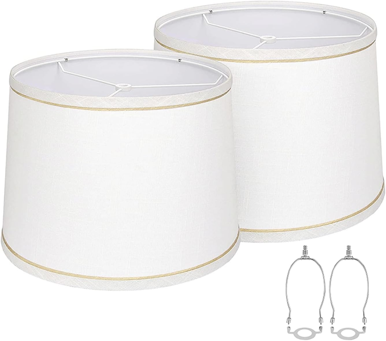 Fabric Lampshades Set of 2, Drum Lampshades for Table Lamps, Floor Lamps with 8 in Vertical Harp Support, Hand Crafted Replacement Lampshades (White) - Linen image number 5