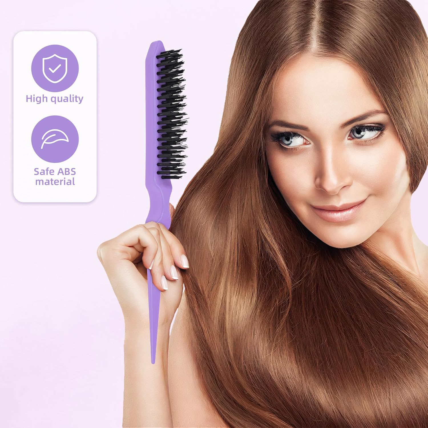 3Pcs Hair Dressing Stylings Tools, Teasing Brush Stainless Steel Rat Tail Comb Edge Control Hair Brush for Back Brushing, Combing, Braiding, Slicking Hair for Women - Purple-3 image number 2