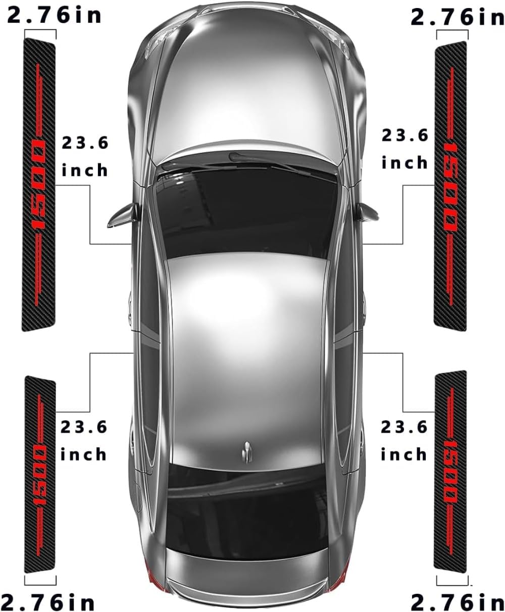 4PCS Door Sill Protectors for RAM 1500, Carbon Fiber Leather Door Sill Sticker for Dodge RAM 1500, Interior Decoration (Red) - White image number 5