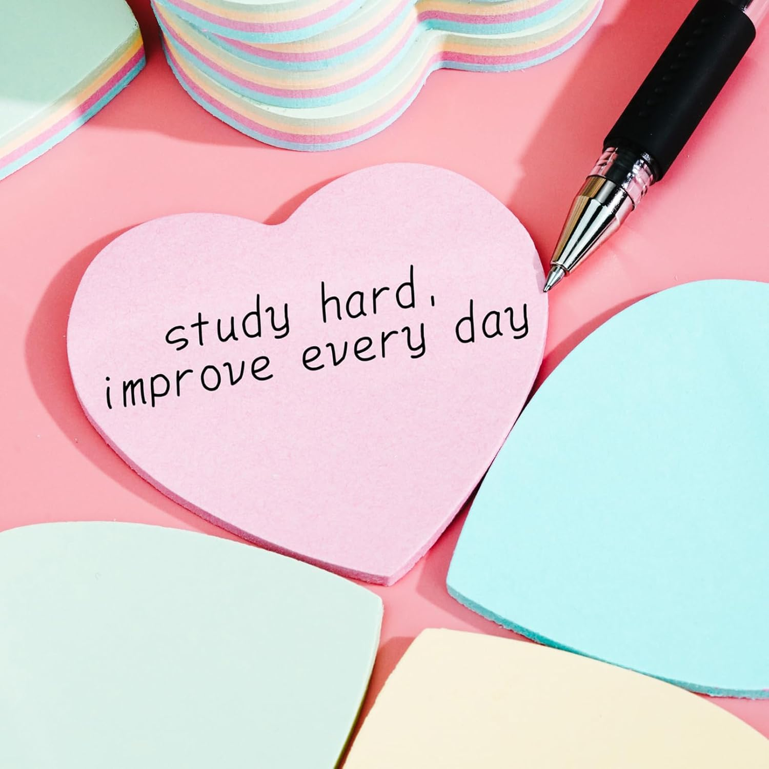 Heart Shaped Sticky Notes, Adhesive Self-Sticky Note Pads for Office Study Message Stickers, 10 Pads/1000 Sheets, Multi-Color image number 1