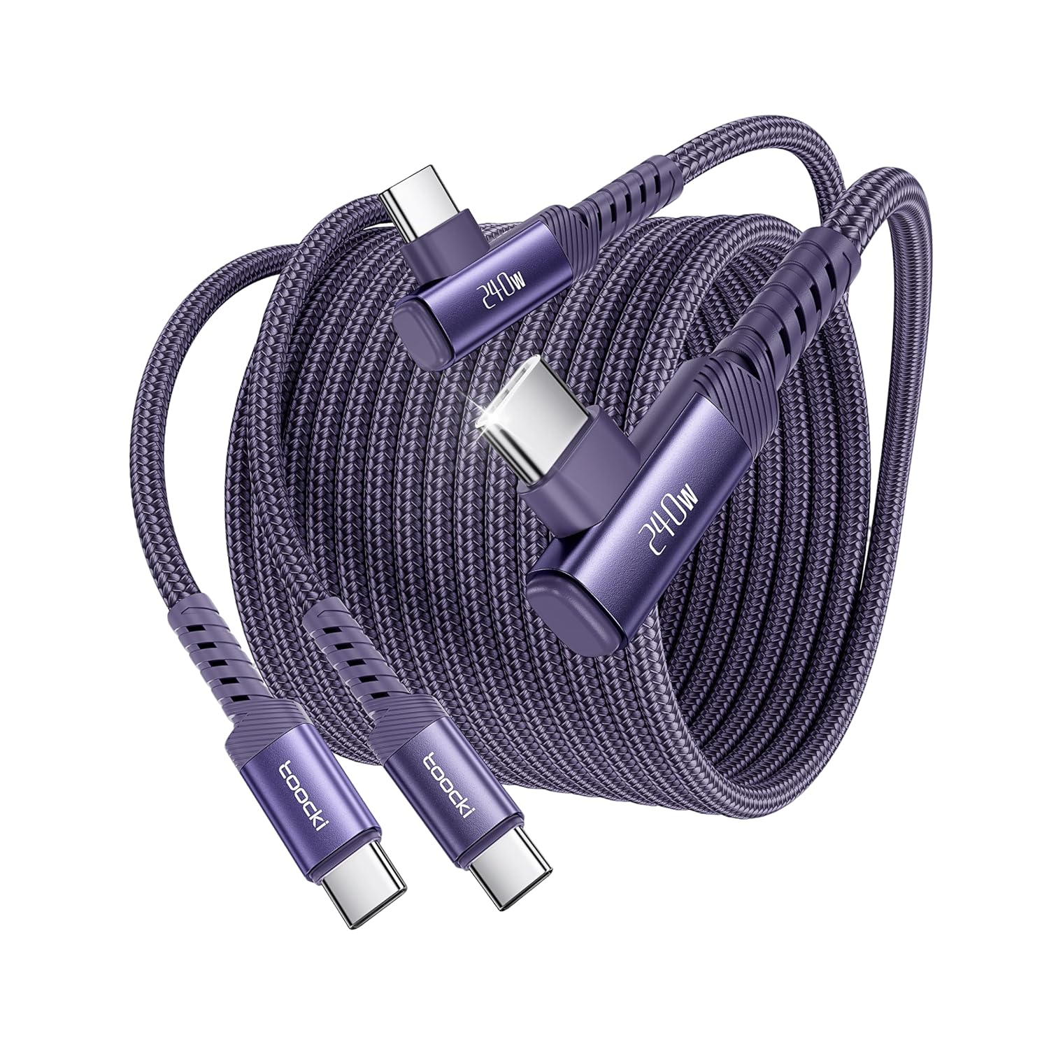 Toocki 240W 2Pack USB C to USB C Cable [3M+3M], PD3.1 Fast Charging & 480Mbps, Nylon Braided Right Angle Type-C Cord for Iphone 17/Iphone 16 Pro Max/Macbook Pro/Ipad/Galaxy S25, Purple