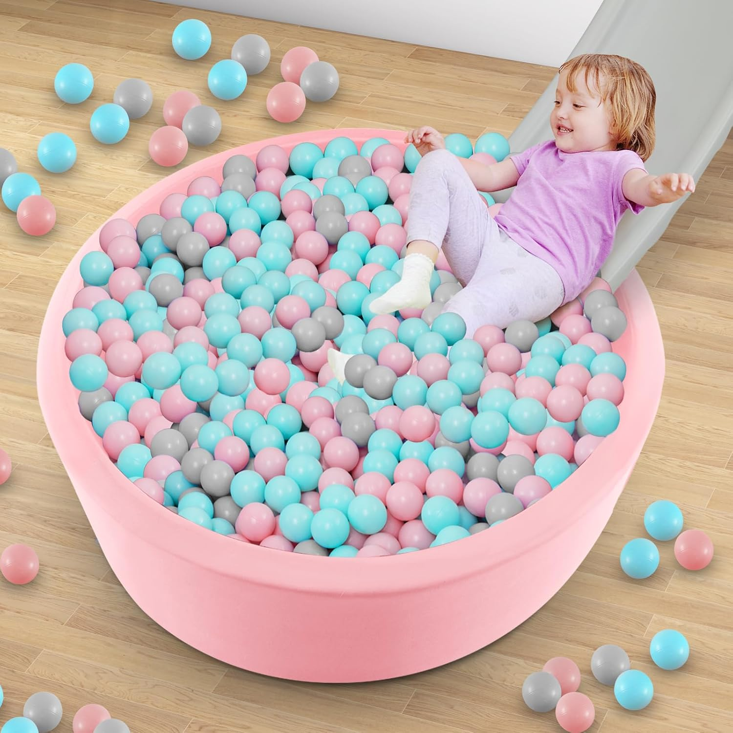 INFANS Foam Ball Pit for Toddlers with 200 Balls, 90X30Cm Large round Ball Pool Playpen with Soft Memory Sponge Pad, BPA Free Kids Babies Indoor Outdoor (Pink) image number 5