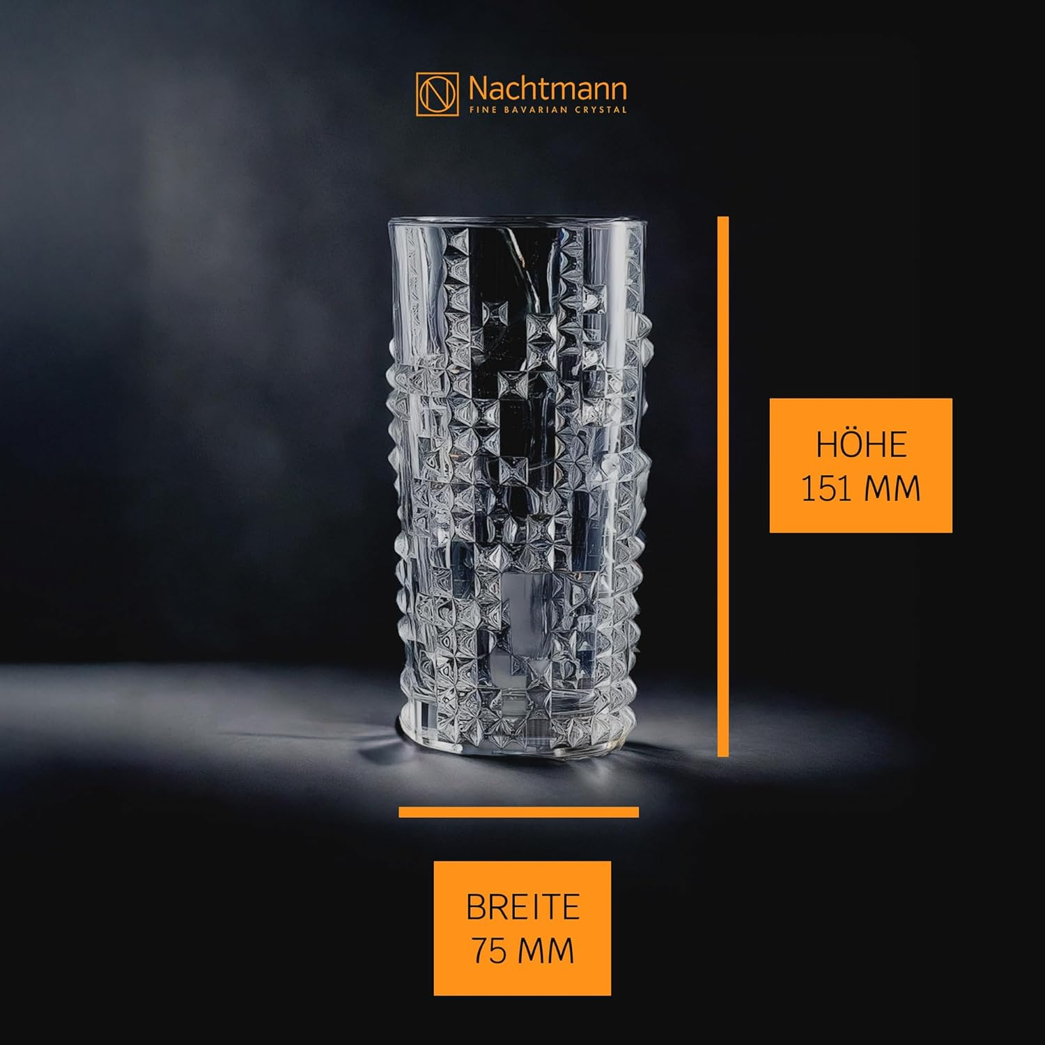 Nachtmann Punk Long Drink Glass, Clear &ndash; Bold Crystal Barware with Stud-Inspired Design &ndash; Tall Shape Enhances Effervescence & Ice Space &ndash; 375 Ml Capacity (Pack of 4) image number 1