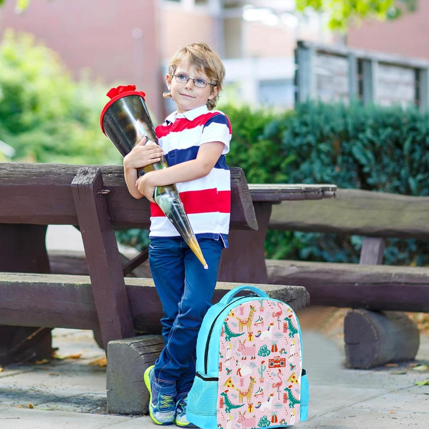 Blue Backpack Boy Bookbags Rucksack Men Travel Handbag Daypack Alpaca Dinosaur Flamingo Pig Pink image number 2
