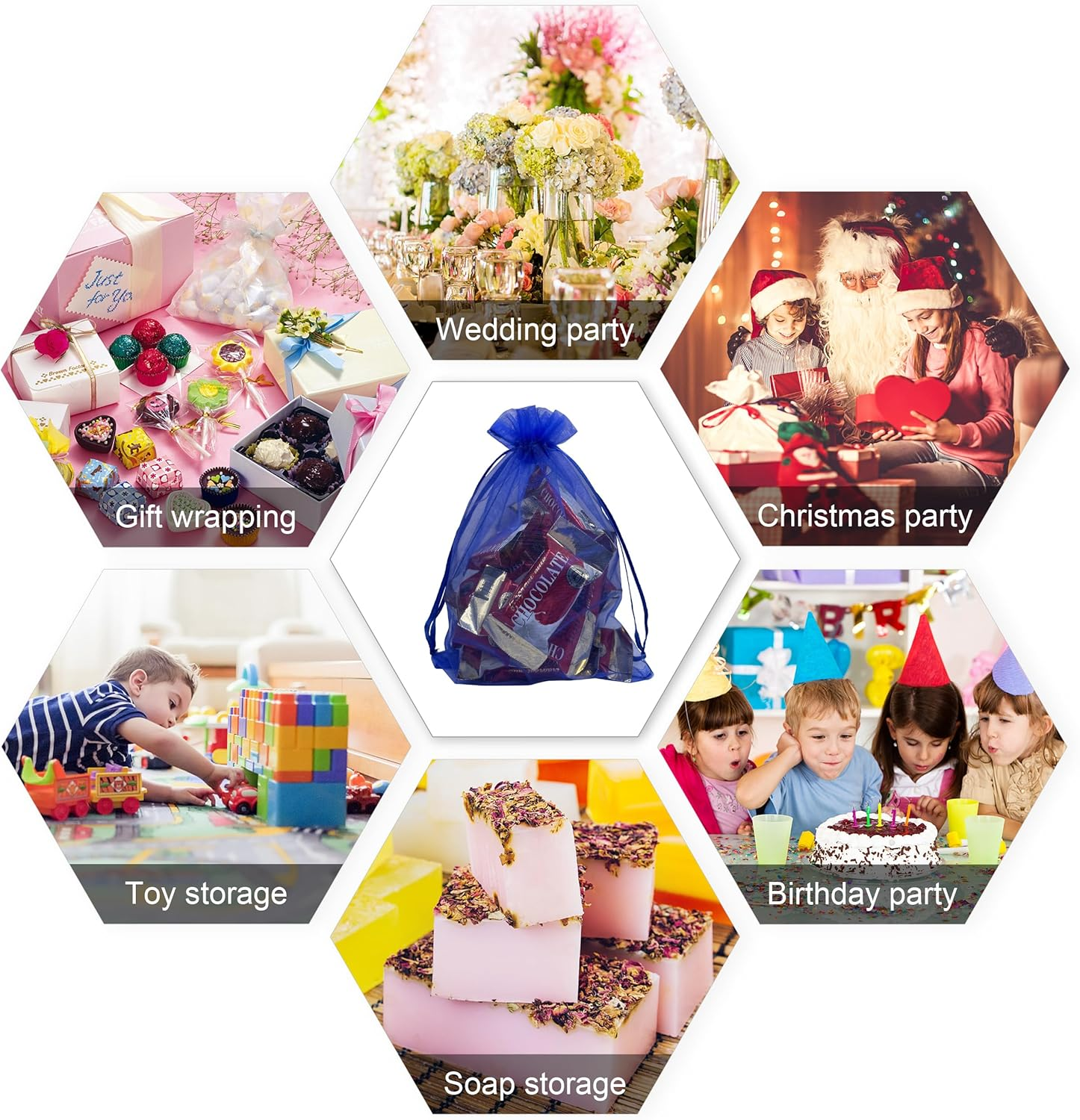 Jexila 100PCS Sheer Organza Bag 5''X7'' Royal Blue Mesh Bags Drawstring Jewelry Gift Bags Small for Baby Shower Wedding Party Pouch Favor Goodie Bags