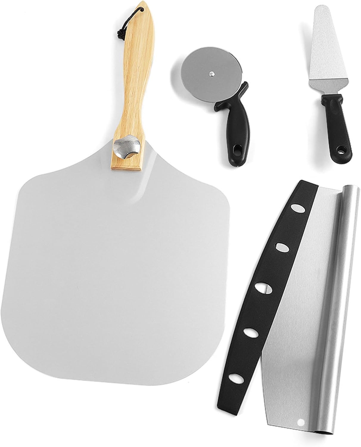 4 Pack Aluminum Pizza Peel 12 X 14 with Rocker Cutter & Pizza Server, Foldable Metal Pizza Spatula Paddle Accessories Kit for Homemade Pizza Ovens, Baking Homemade Bread image number 4