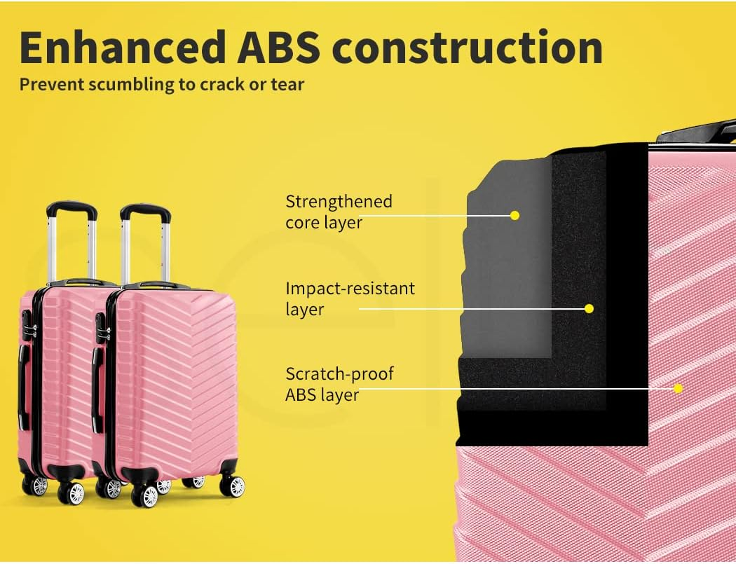 Slimbridge 20" Inch Luggage Suitcase Trolley Travel, Packing with Built-In Lock, Hard Shell, Wheels 360&deg; Spinner Luggages Suitcases Carry on Bag, Rose Gold image number 4