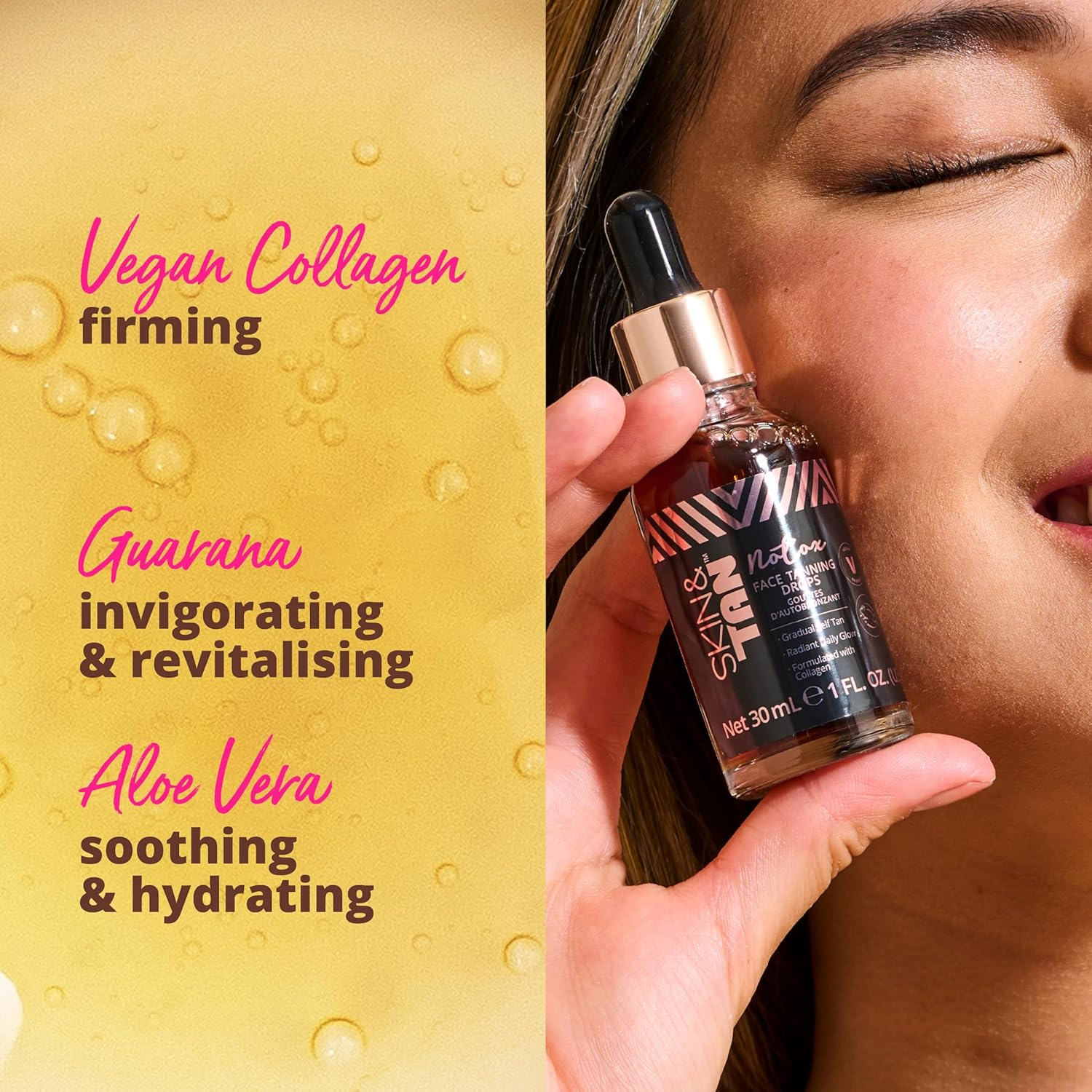 Skinny Tan Face Tan Notox Moisturising Face Tanning Drops - Gradual Fake Tan Face Serum with Vegan Collagen, Cruelty-Free, Paraben Free & Vegan Skincare - Dark Self Tan, 30Ml