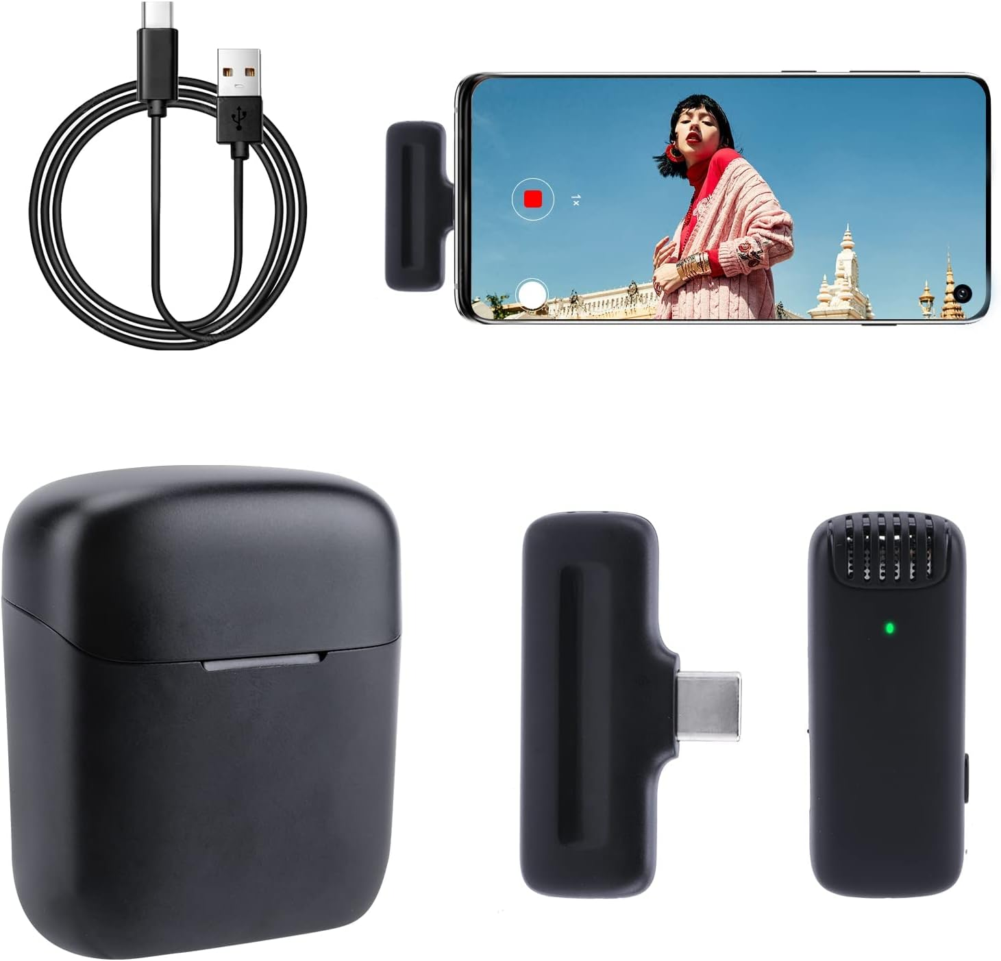 Wireless Lavalier Microphone Compatible for Android USB C Recording Clip on Lapel Lav Mic Charging Case Box Plug & Play Phone Tiktok Youtube Facebook Live Stream Vlog,2 Microphones image number 2