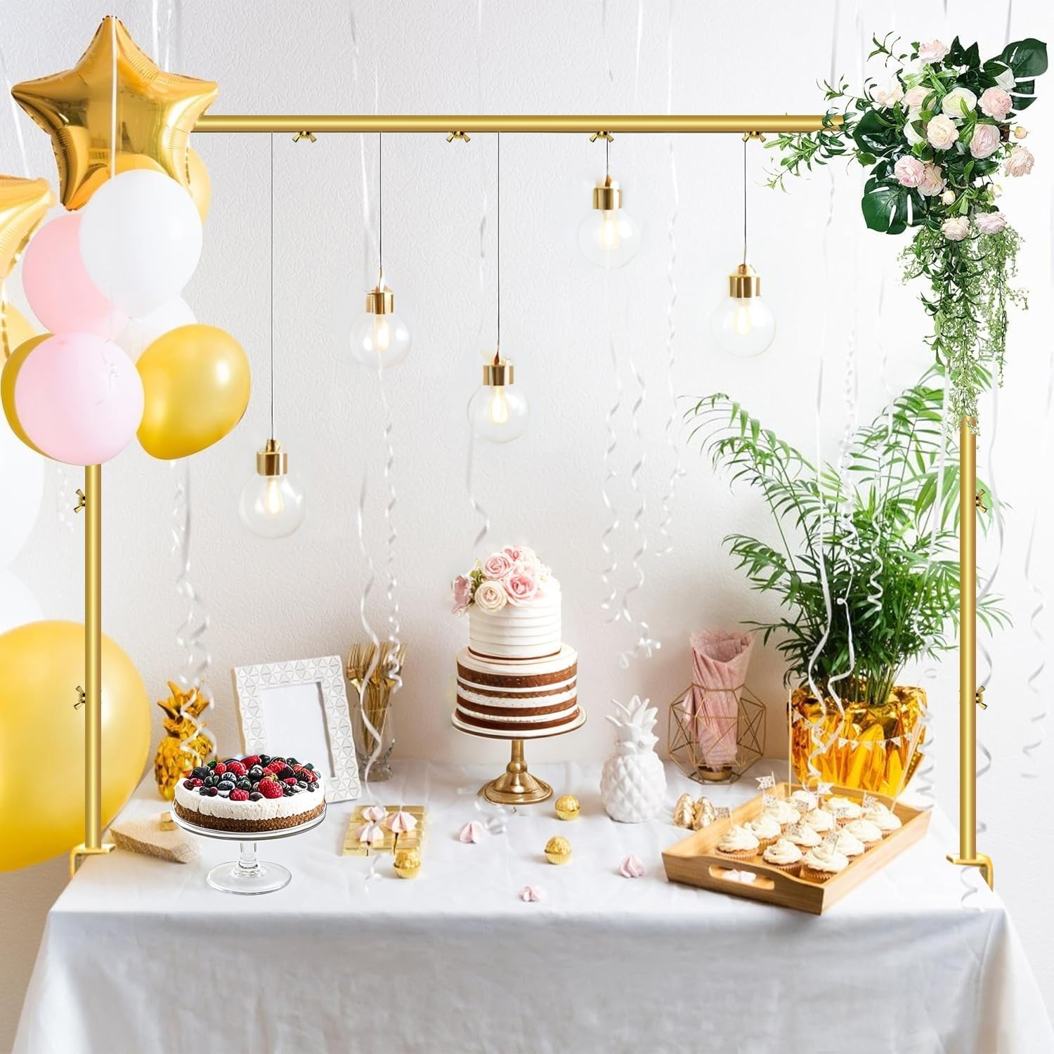 Springup over the Table Rod Stand with Clamps Adjustable 40-120 Cm Tall 55Cm-250 Cm Length Table Arch Hanging for Wedding Birthday Party Halloween Christmas Decoration (Gold) - White image number 2