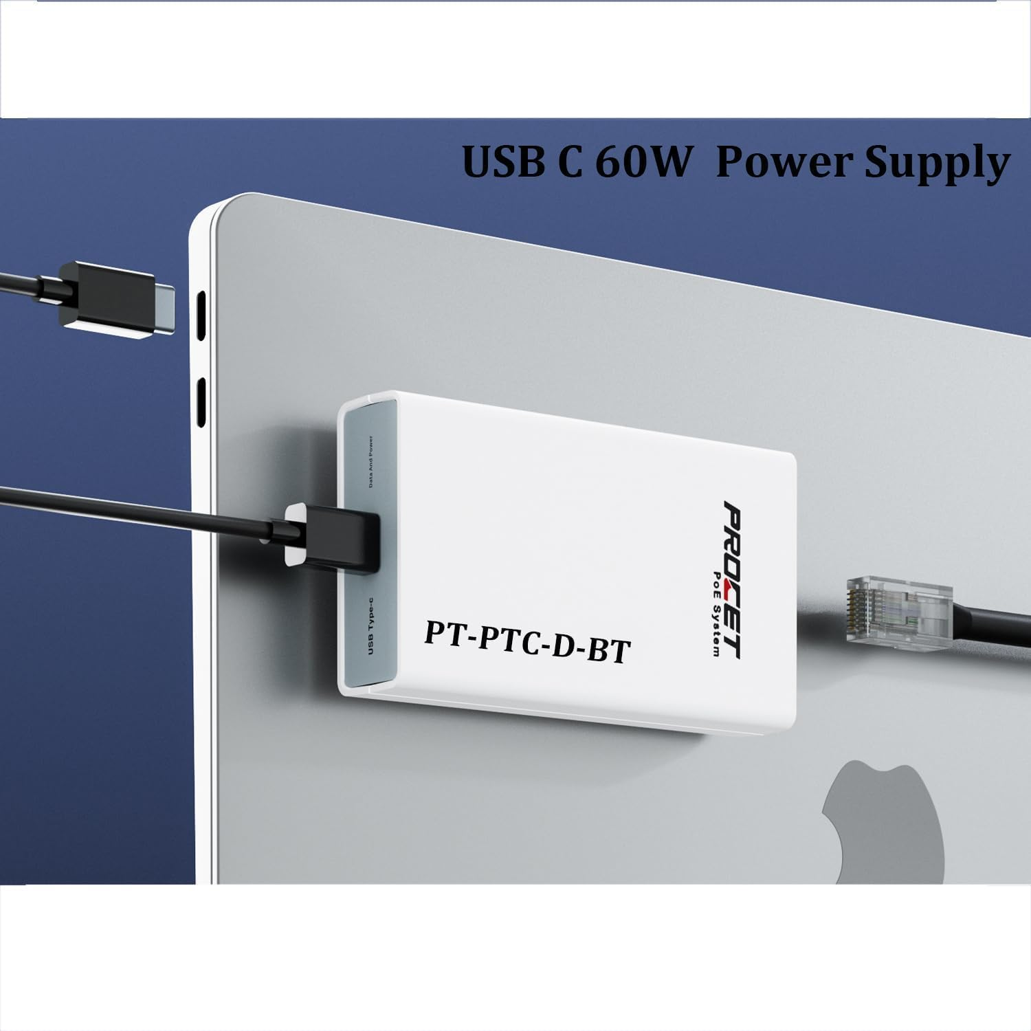 Poe to USB C Converter for Smart Phone/Tablet, USB-C to Ethernet Adapter with 60W Charging, Power & Data 2-In-1 RJ45 Port to Type-C Adapter, 10/100Mbps High Speed Plug & Play,Pt-Ptc-D-Bt image number 1