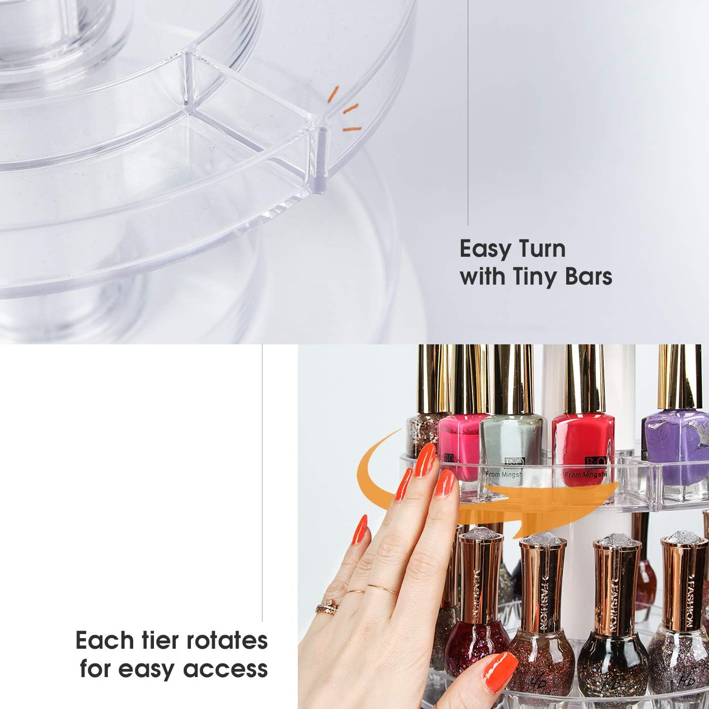 J JACKCUBE DESIGN Acrylic Rotating Nail Polish Display Stand Spinning Rack Holds 69-117 Bottles, 3 Tier Storage Holder Organizer for Nail Polish, Makeup, Essential Oil and More - MK548B image number 3