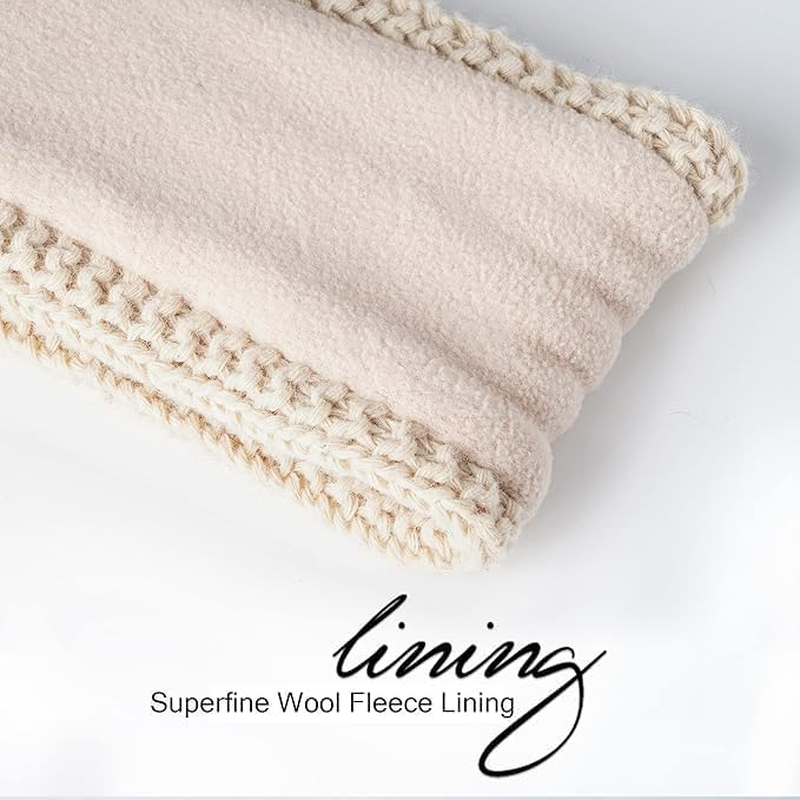 Hatromm Winter Headbands for Women Wool 2 Pack, Ear Warmers for Women Headband Knit Thick Fleece Lined(Black+White) - Black+Army image number 4