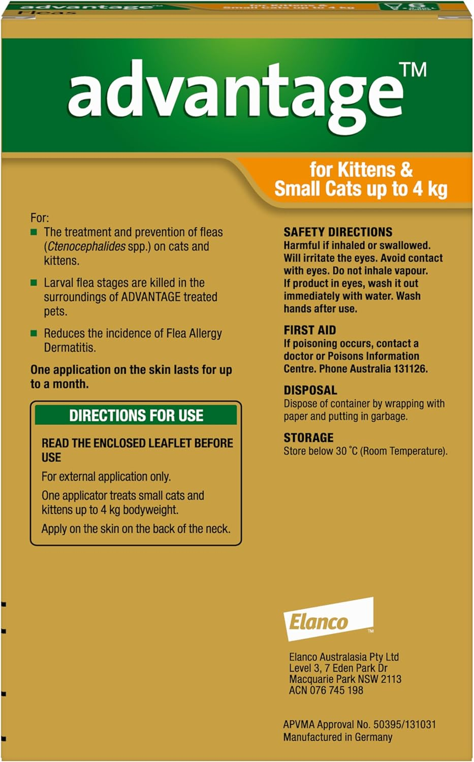 Advantage for Kittens and Small Cats up to 4Kg, 6 Pack, Orange (1890156) image number 5