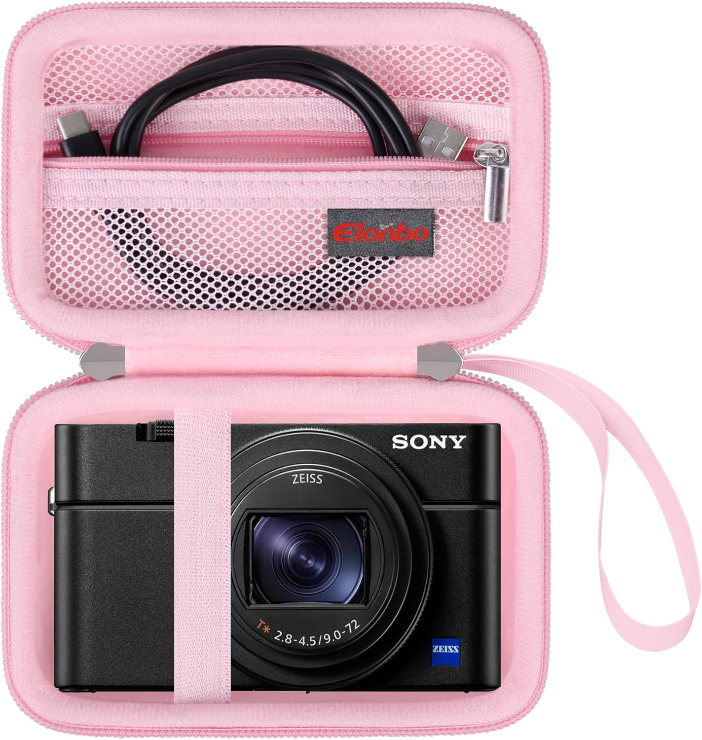 Elonbo Camera Carrying Case for Sony RX100 VII/ RX100 VI/ RX100 V/ RX100 IV/ RX100 III Compact Digital Camera, Sony Vlogging Camera Travel Bag, Sony Video Streaming Camera Storage Holder. Pink - Blue image number 3
