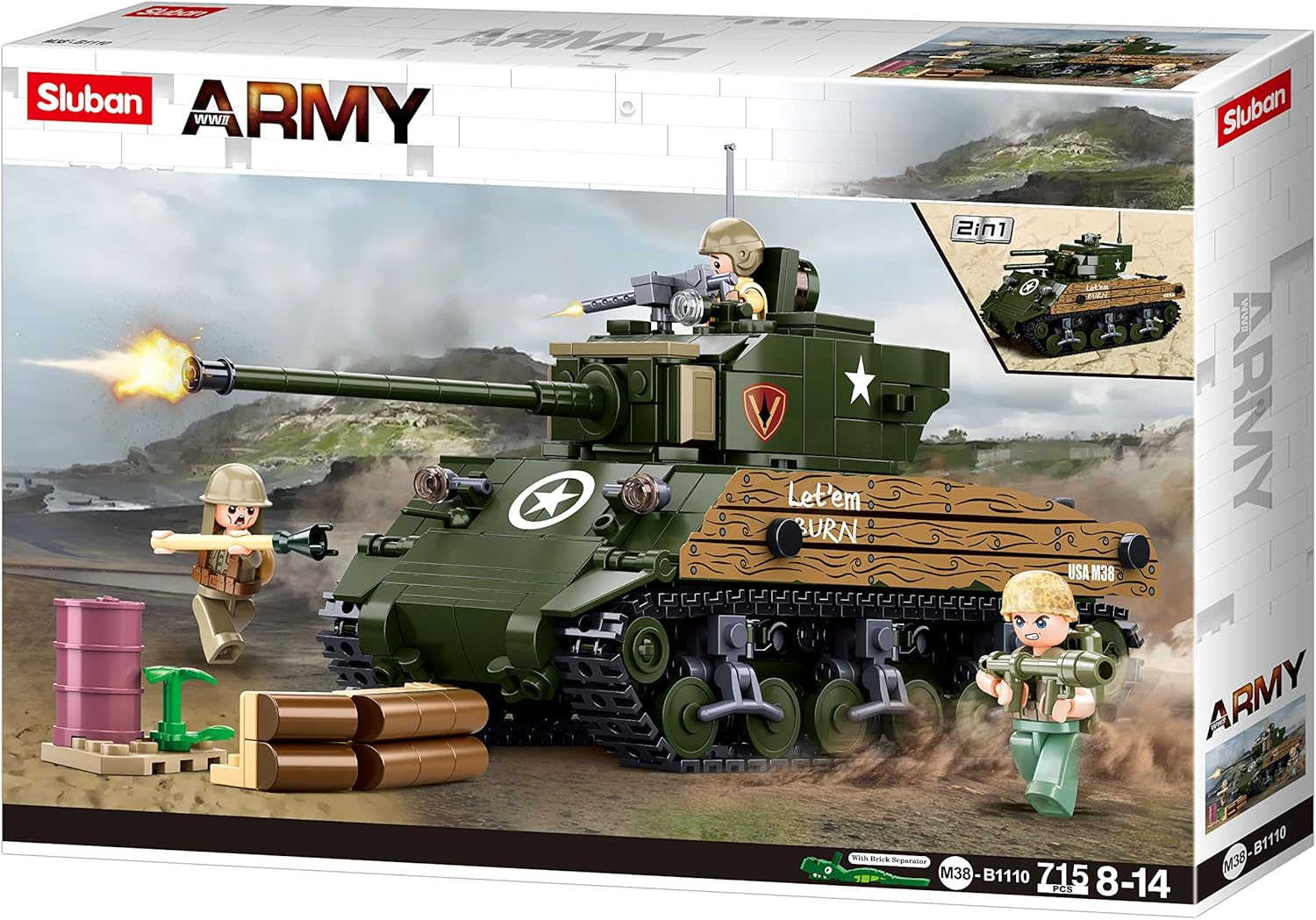 Sluban Klemmbausteine M38-B1110 WWII-M4A3 (76W) Medium Tank