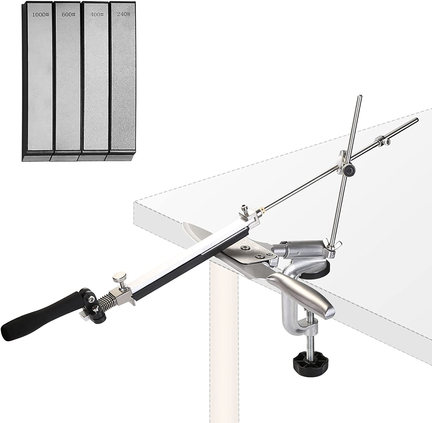 Knife Sharpener, IMAGE Stainless Steel Kitchen Knife Sharpener 240/400/600/1000 Degree Fixed Rotation Angle, Chef Knife Sharpener with 4 Whetstones image number 4