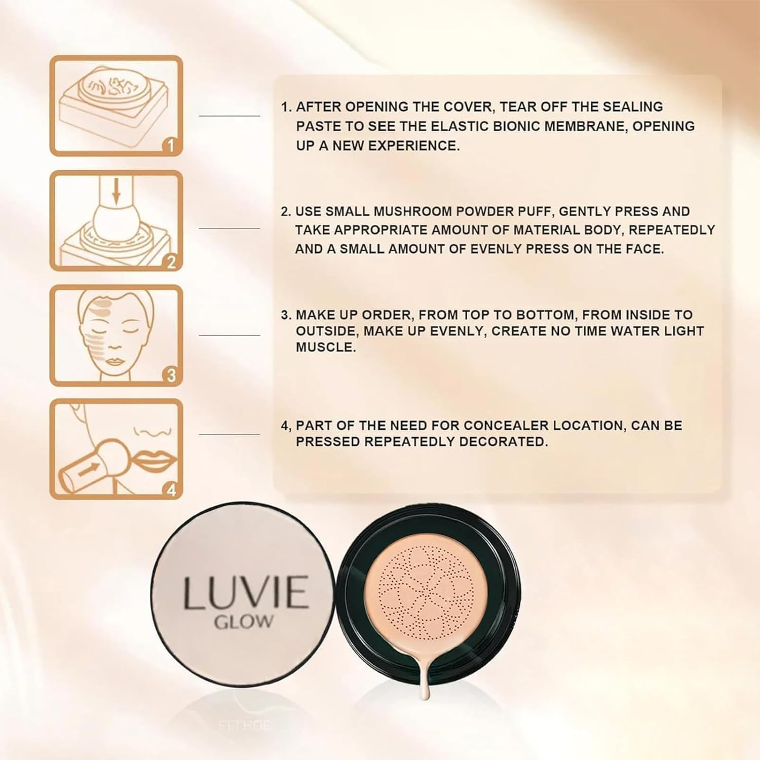 2026 New Glow Foundation Cushion, Air Cushion CC Cream, Glow Makeup, Moisturizing Concealer Brighten Long-Lasting, Even Skin Tone for All Skin Types (Warm) - Ivory image number 7