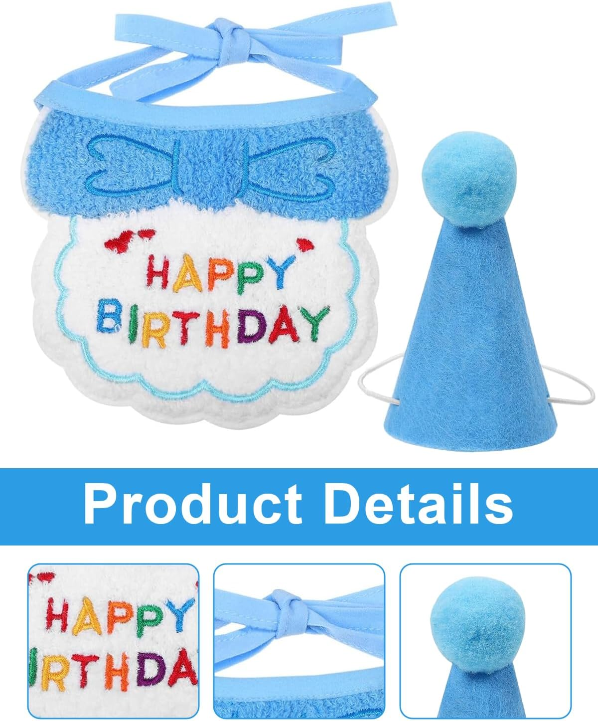 Zeayebsr 2 Pieces Cat Dog Birthday, Cute Birthday Bandana Set for Small Dog, Pet Happy Birthday Decorations for Girls Boys Kittens Birthday Hat Decoration image number 1