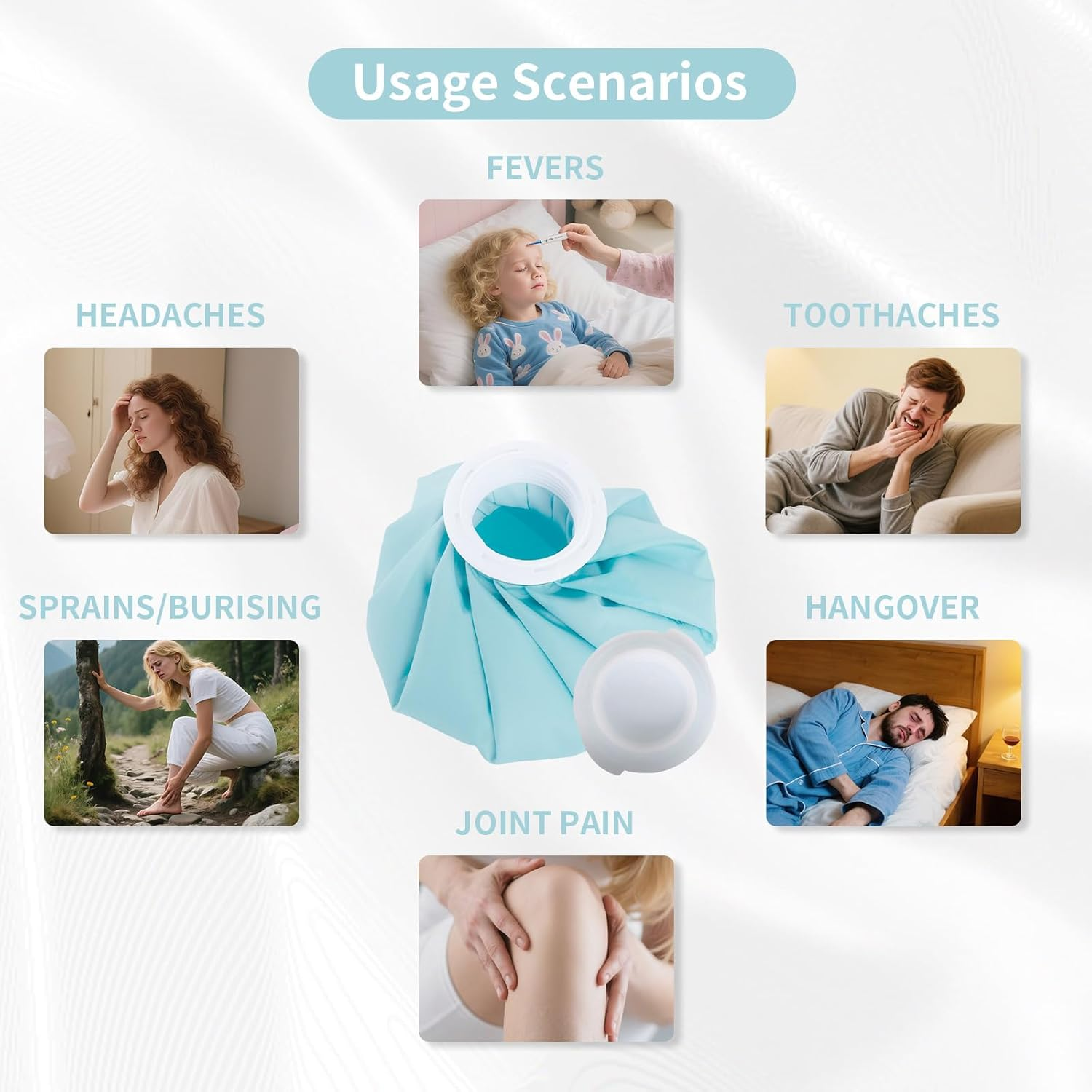 Ice Pack for Injuries Reusable, Ice Bags Hot Water Bag for Hot & Cold Therapy and Pain Relief with Cover, No-Leak Elastic Breathable Ice Bag, Size 9" image number 6