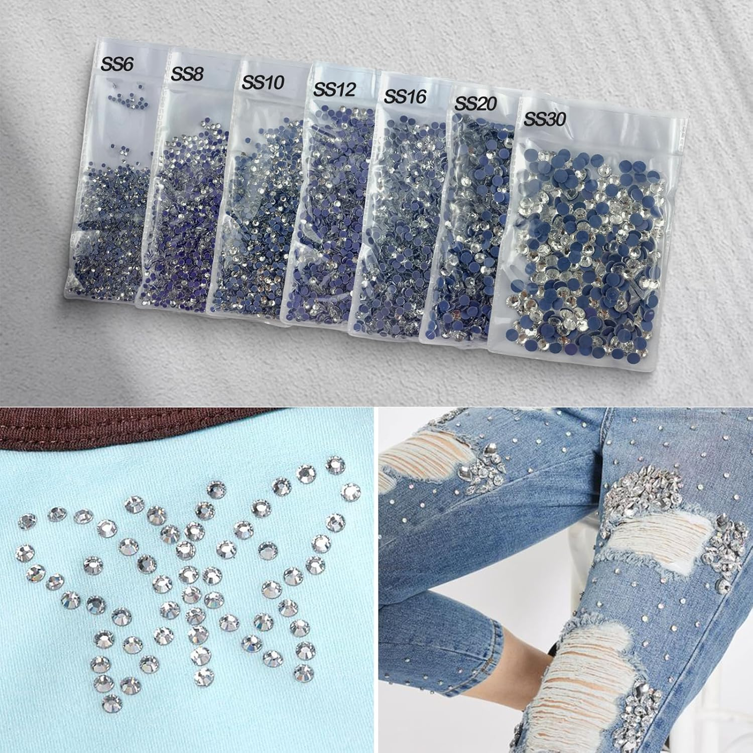 Queenme 3300Pcs Clear Hotfix Crystals Mixed Size Flatback Rhinestones for Clothes Shoes Crafts Hot Fix round Glass Gems Stones Flat Back Iron on Rhinestones for Clothing 2MM-6MM image number 2