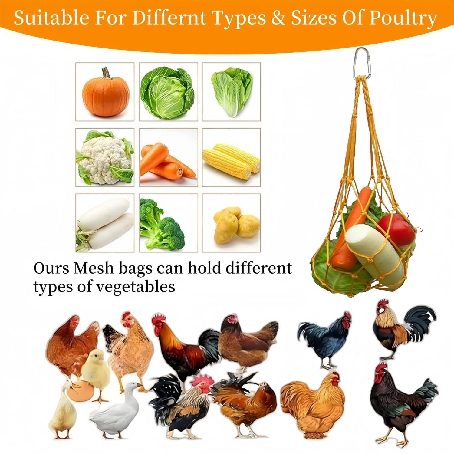 Lexziuo 1PCS Thickened Livestock Feeding Mesh Bag - Durable Poultry Feeder with Braided Rope for Hens, Ducks, Rabbits - Heavy Duty Hanging Feed Bag for Farm & Backyard Use image number 2