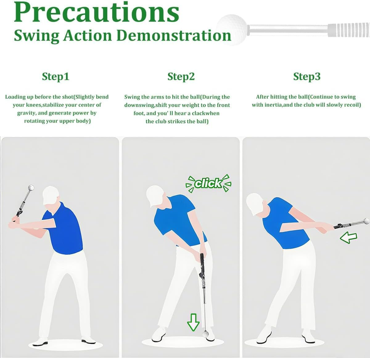 Quhoxdye Retractable Swing Training Aid, Grip Trainer & Golf Swing Trainer for Warm-Up, Right-Handed Club for Indoor Practice, Golf Accessories - Strength & Tempo image number 2