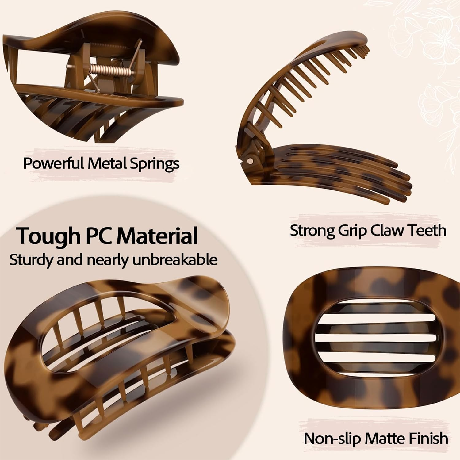 Vivasmile 4 PCS Flat Hair Clips for Women, Curved Design Hair Clips for Lying, Driving - Matte Strong Hold Hair Claw Clips for Thin, Thick Hair, Hair Accessories for Women and Girls (Leopard) image number 3