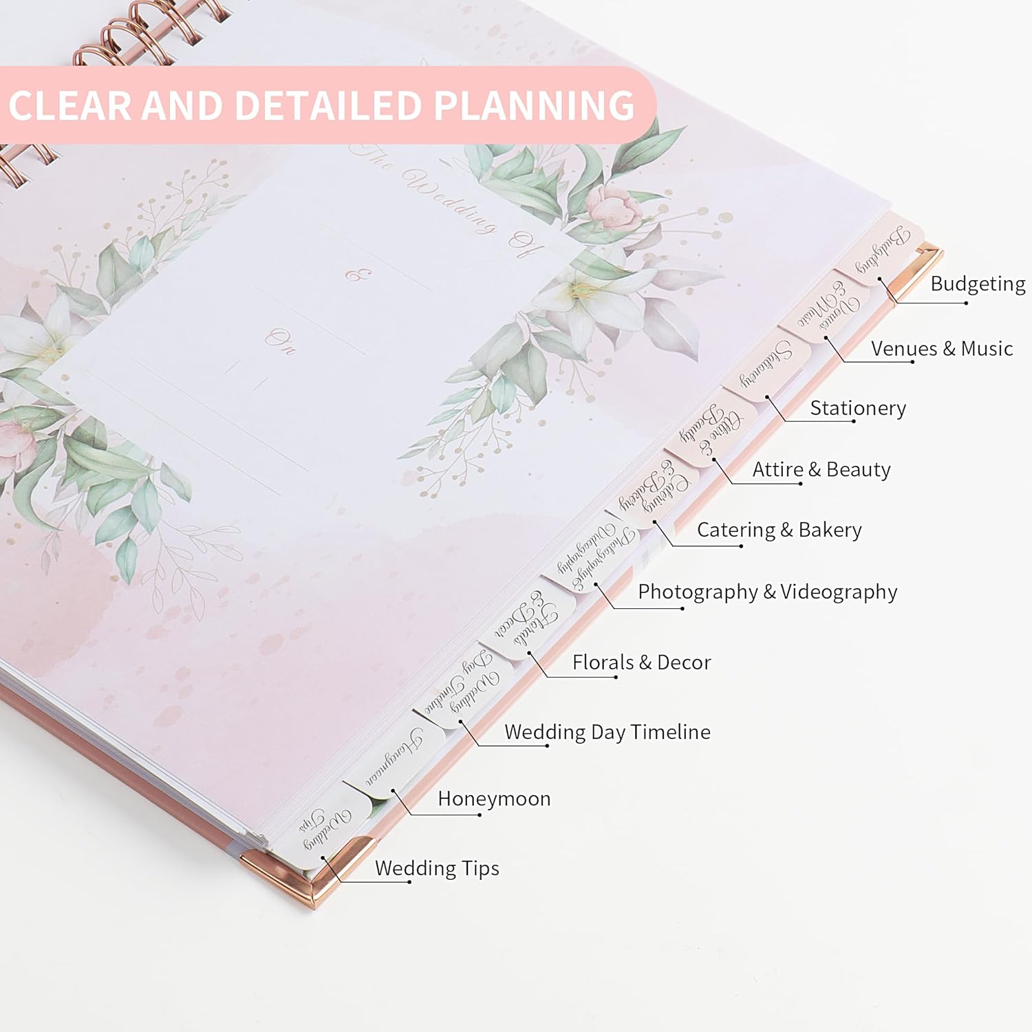 JUNART Beautiful Wedding Planner and Organizer, 11.2"&times;9.3" Detailed Pink Wedding Planner with Stickers, Engagement Gifts for Newly Engaged Couples, Bride and Groom image number 2