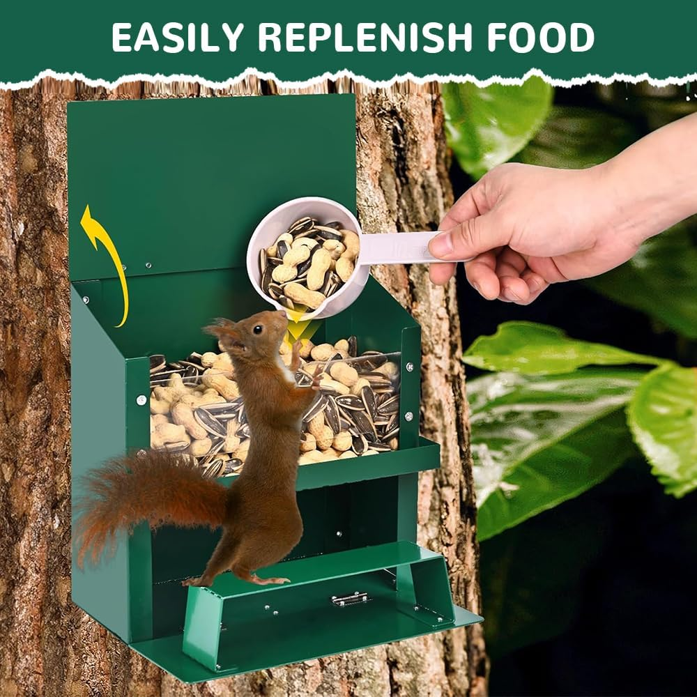 Squirrel Feeders for Outside, Features a Convenient Flip Lid, Large Transparent Bin, Funny Squirrel Houses Outdoors Picnic Table for Squirrels, Chipmunks and Other Small Wildlife